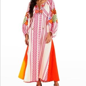 Jacquard Embroidered Tassel-Tie Maxi Dress